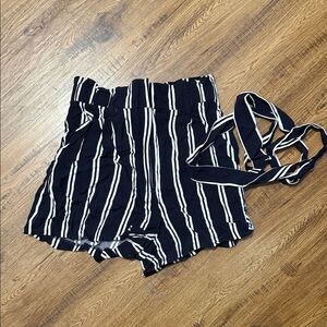 H&M Navy and White Striped Shorts with Belt